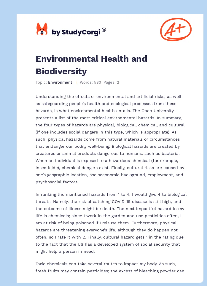 Environmental Health and Biodiversity. Page 1