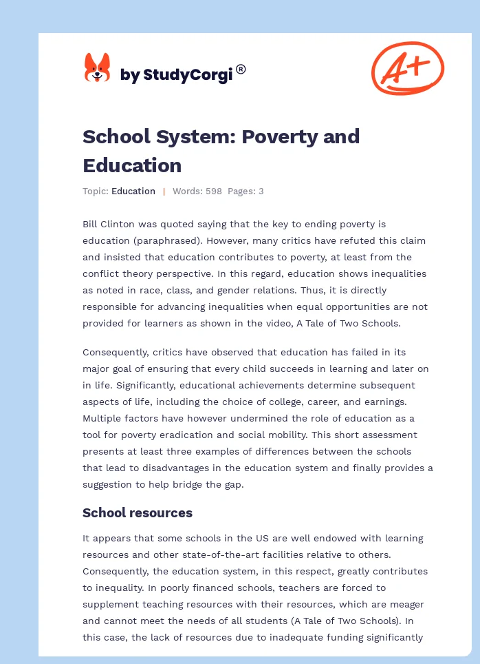 School System: Poverty and Education. Page 1