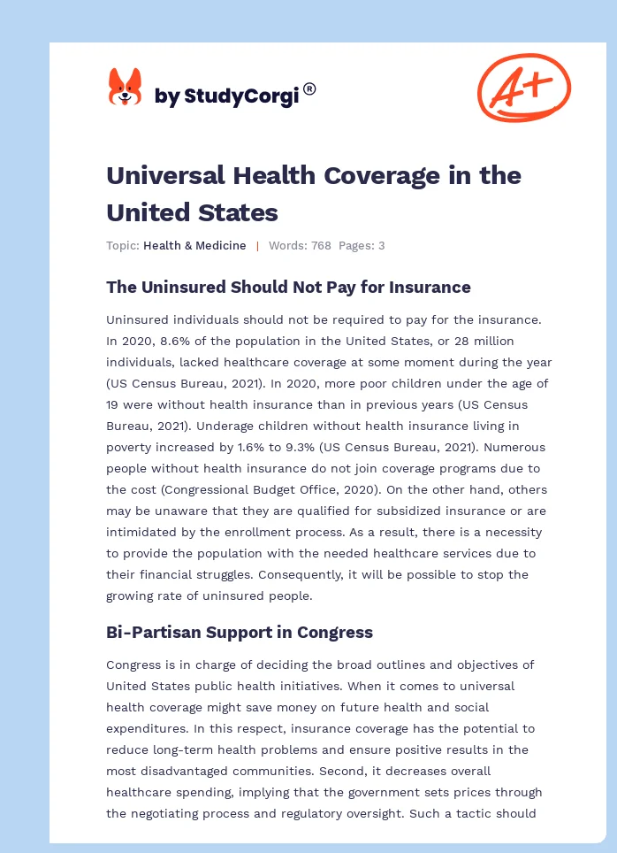 Universal Health Coverage in the United States. Page 1