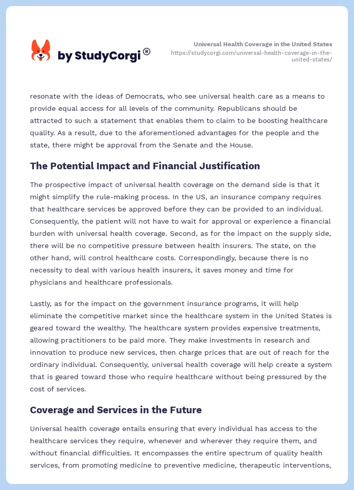 Universal Health Coverage in the United States. Page 2