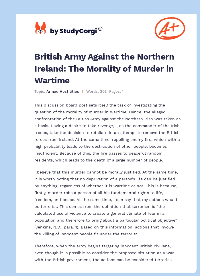 British Army Against the Northern Ireland: The Morality of Murder in Wartime. Page 1
