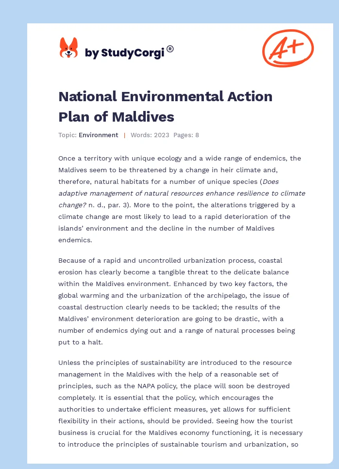 National Environmental Action Plan of Maldives. Page 1
