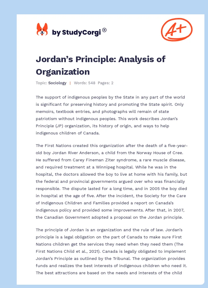 Jordan’s Principle: Analysis of Organization. Page 1