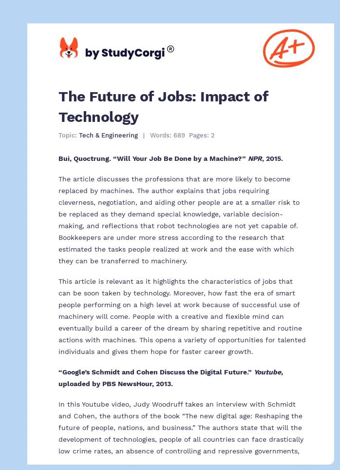 The Future of Jobs: Impact of Technology. Page 1