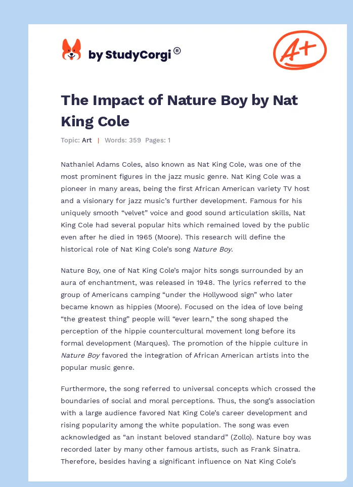 The Impact of Nature Boy by Nat King Cole. Page 1