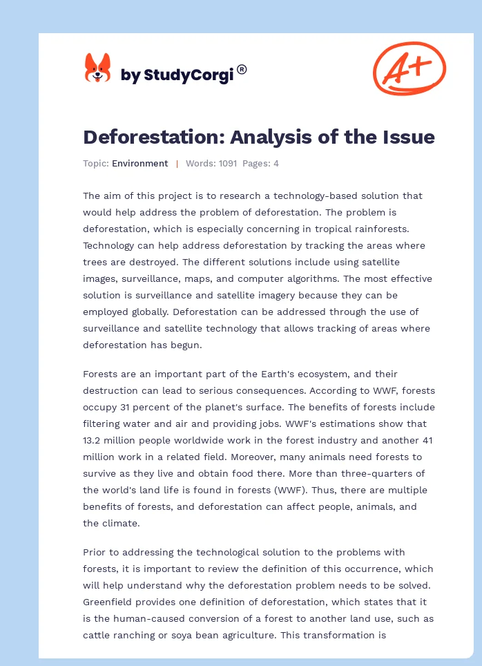 Deforestation: Analysis of the Issue. Page 1