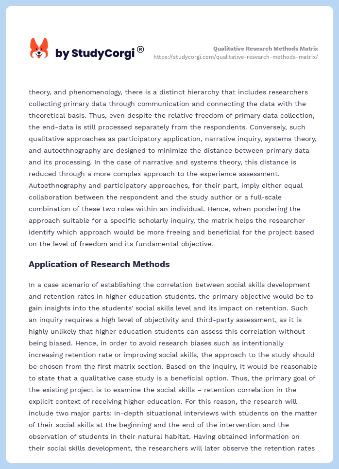 Qualitative Research Methods Matrix. Page 2
