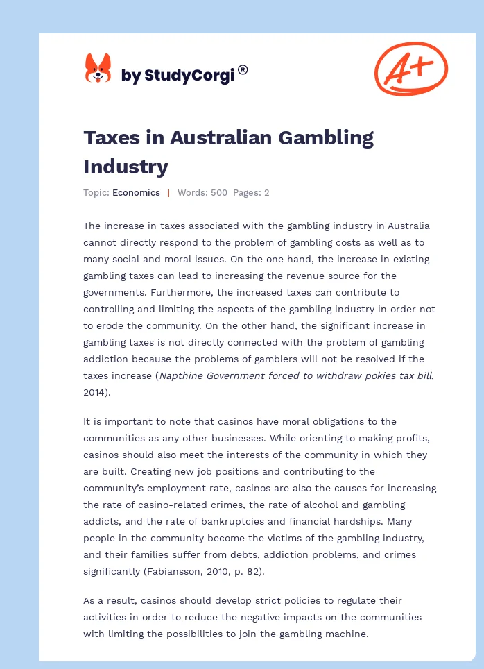 Taxes in Australian Gambling Industry. Page 1