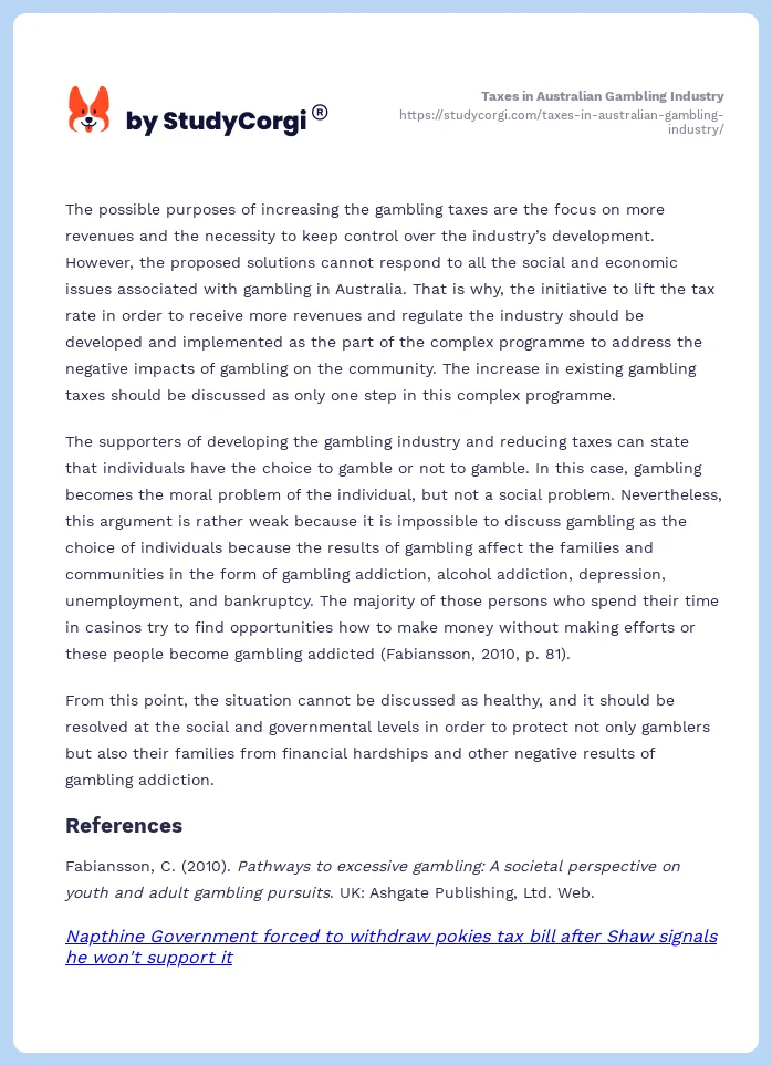 Taxes in Australian Gambling Industry. Page 2