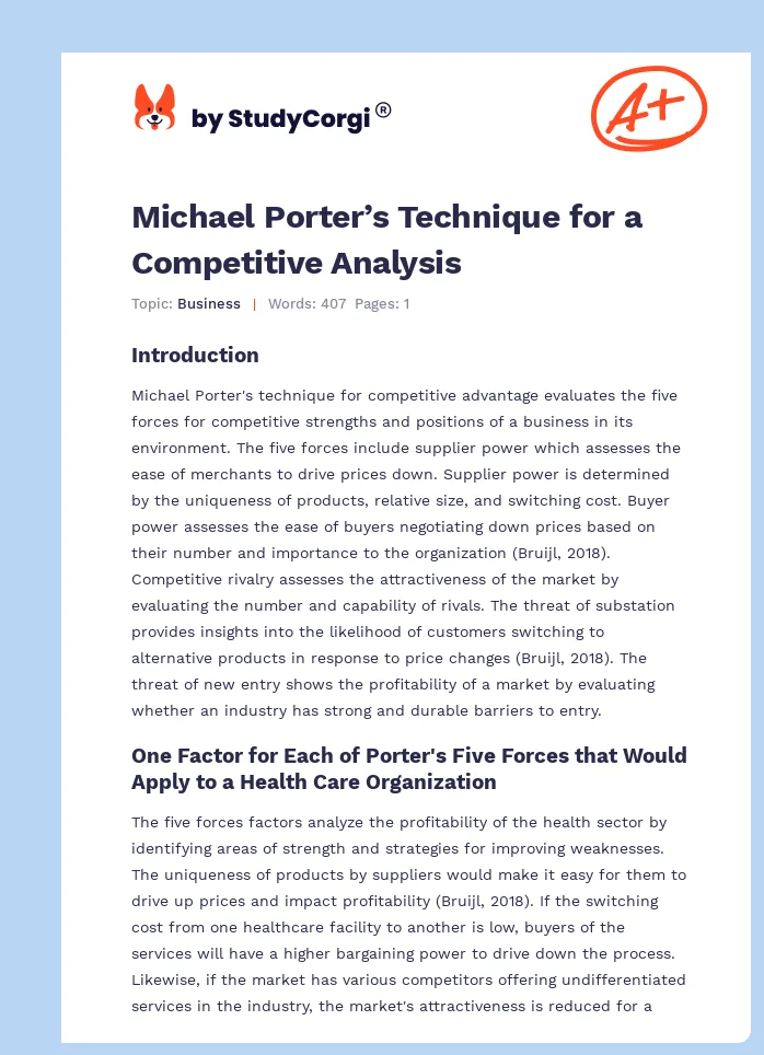 Michael Porter’s Technique for a Competitive Analysis. Page 1