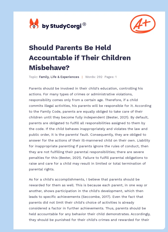 Should Parents Be Held Accountable if Their Children Misbehave?. Page 1