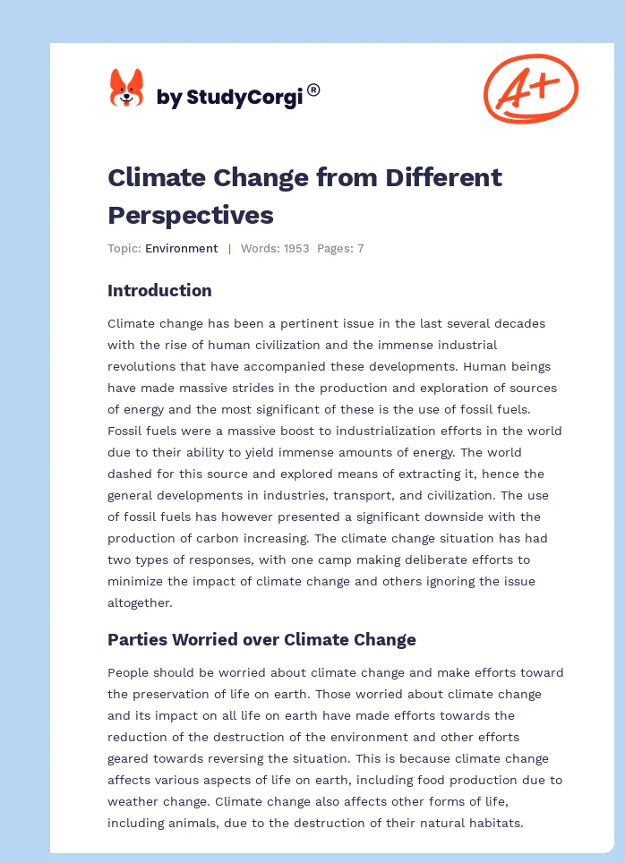 Climate Change from Different Perspectives. Page 1