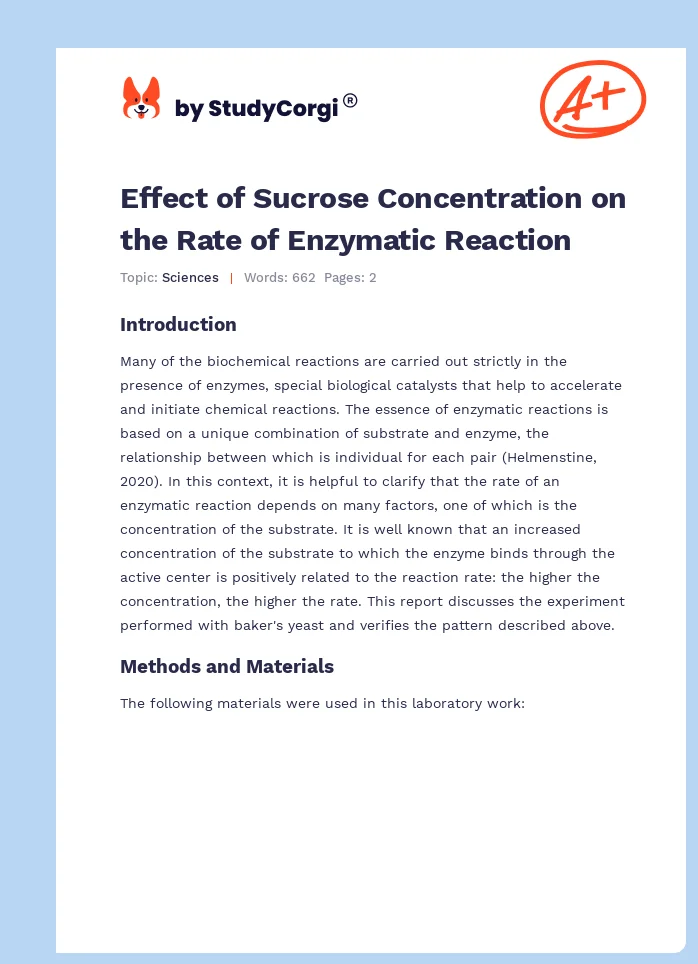 Effect of Sucrose Concentration on the Rate of Enzymatic Reaction. Page 1