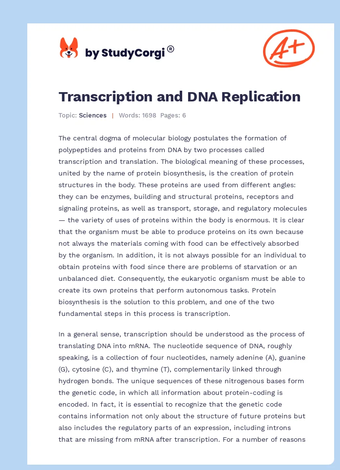 Transcription and DNA Replication. Page 1