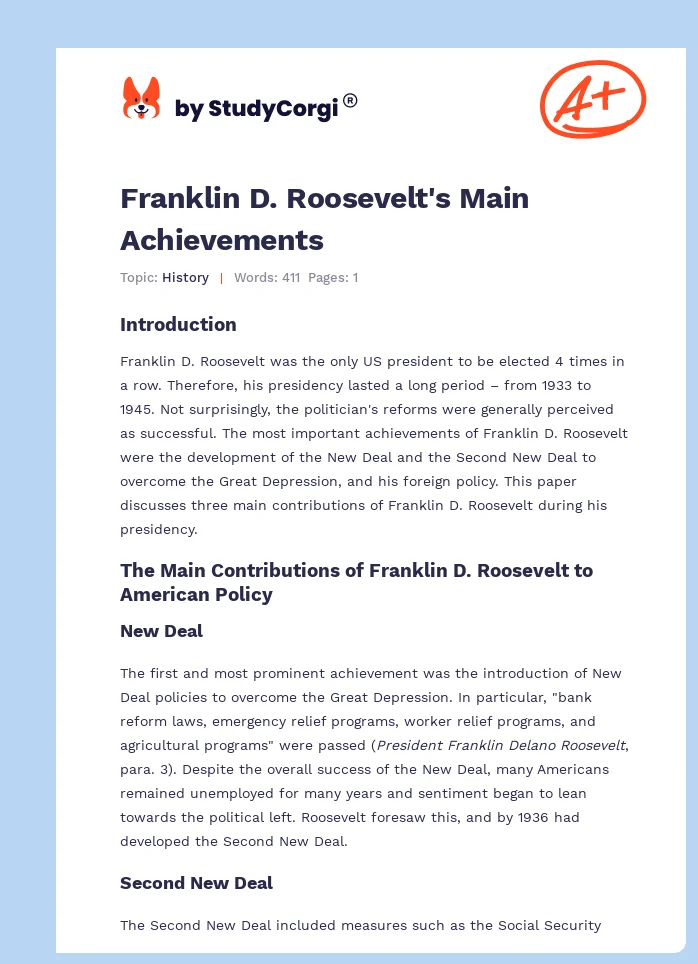 Franklin D. Roosevelt's Main Achievements. Page 1