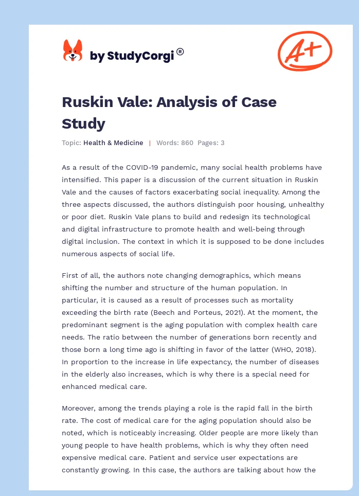 Ruskin Vale: Analysis of Case Study. Page 1