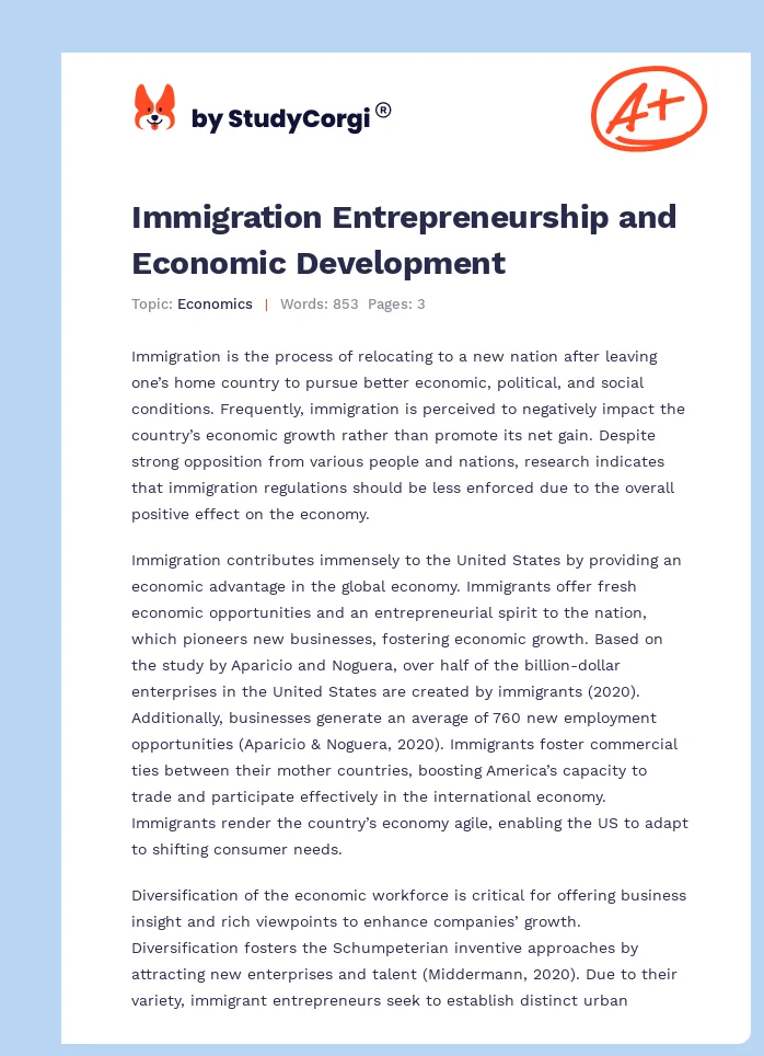 Immigration Entrepreneurship and Economic Development. Page 1