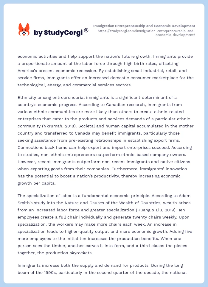 Immigration Entrepreneurship and Economic Development. Page 2