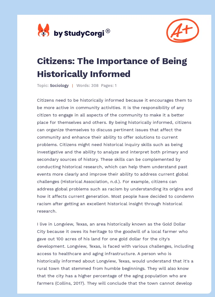 Citizens: The Importance of Being Historically Informed. Page 1