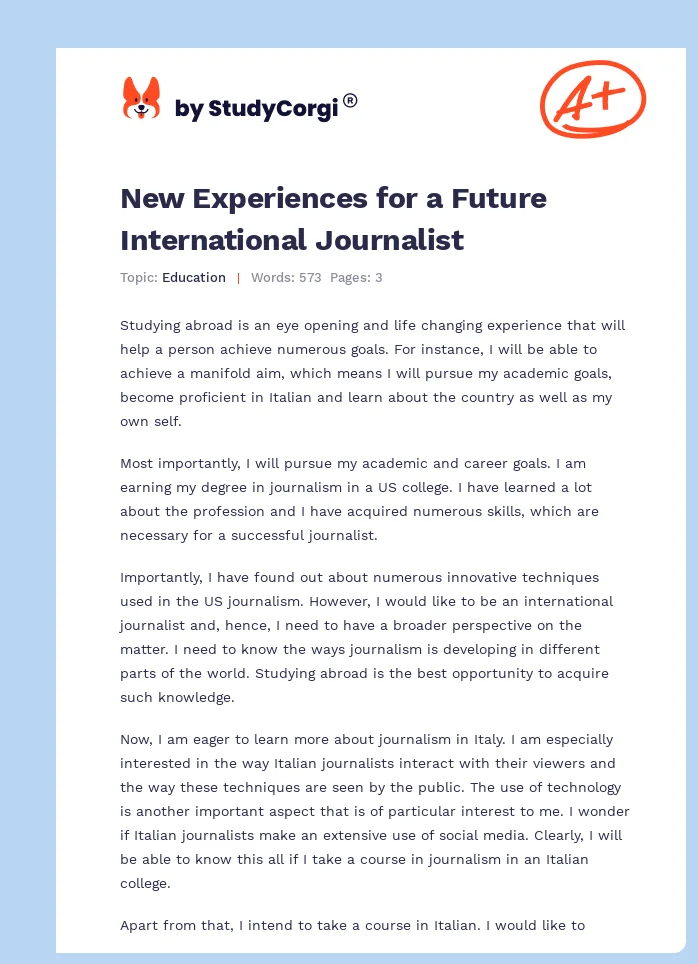 New Experiences for a Future International Journalist. Page 1