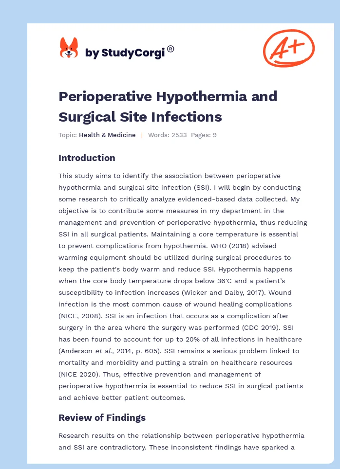Perioperative Hypothermia and Surgical Site Infections. Page 1