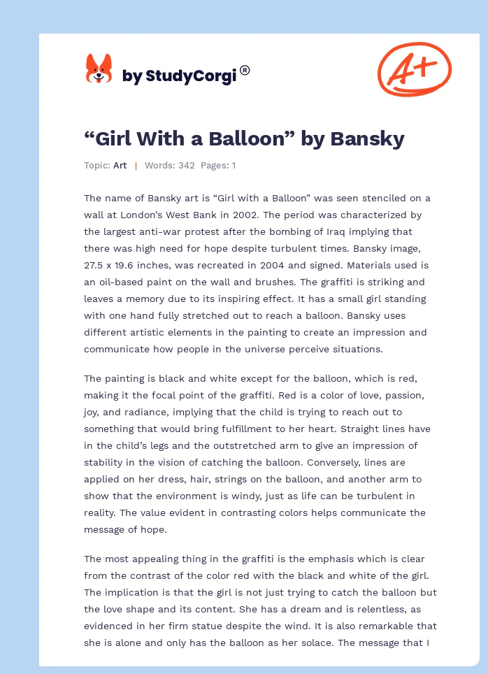 “Girl With a Balloon” by Bansky. Page 1