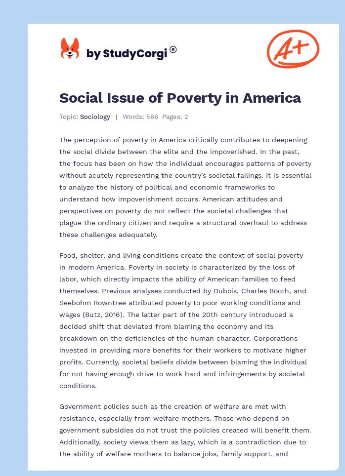 Social Issue of Poverty in America. Page 1