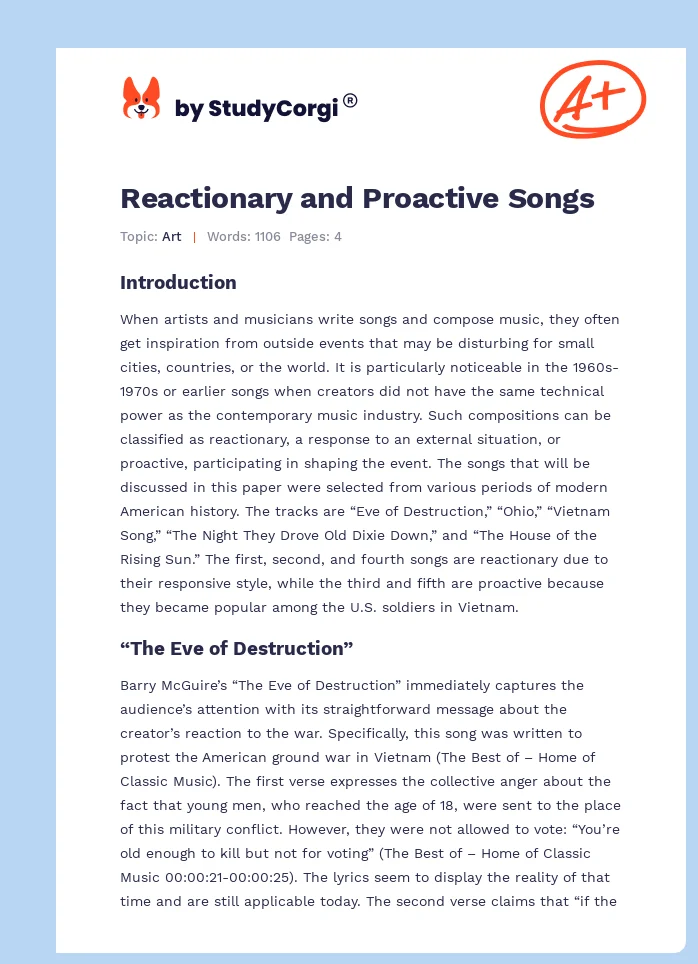 Reactionary and Proactive Songs. Page 1