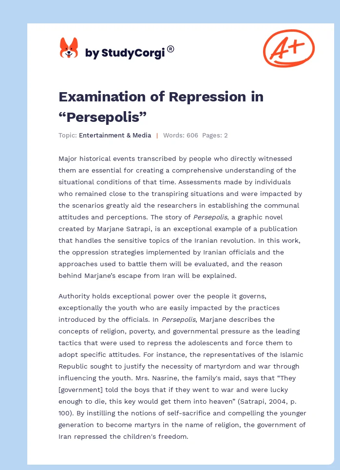Examination of Repression in “Persepolis”. Page 1