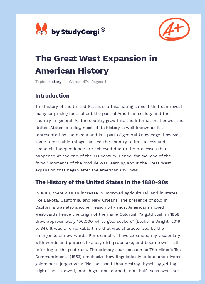 The Great West Expansion in American History. Page 1