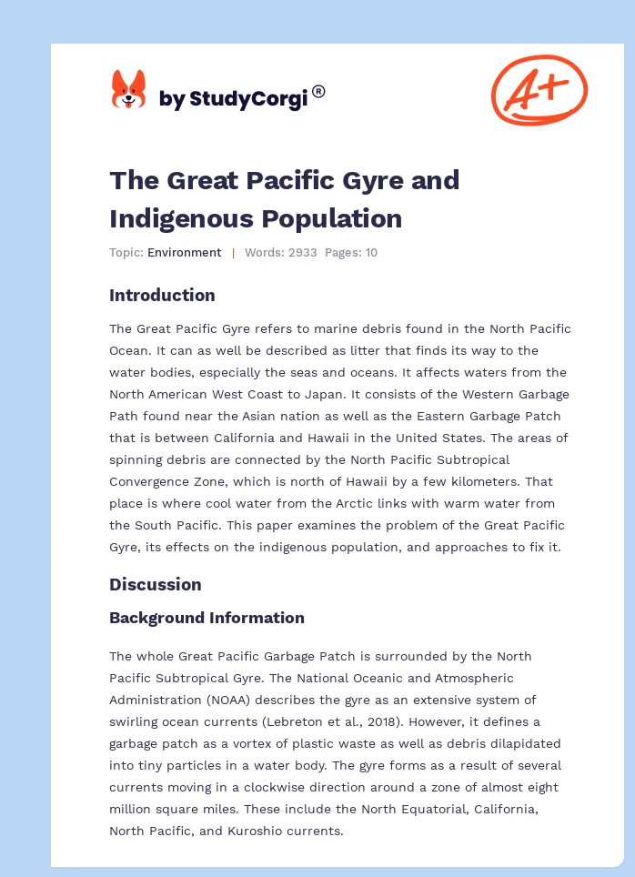 The Great Pacific Gyre and Indigenous Population. Page 1