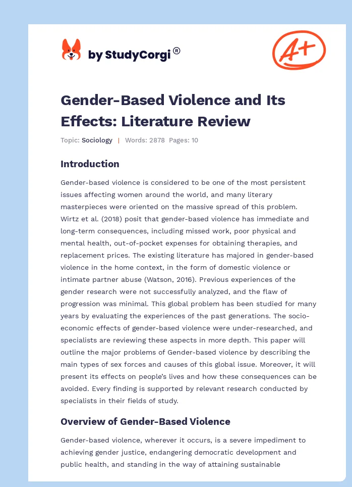 Gender-Based Violence and Its Effects: Literature Review. Page 1