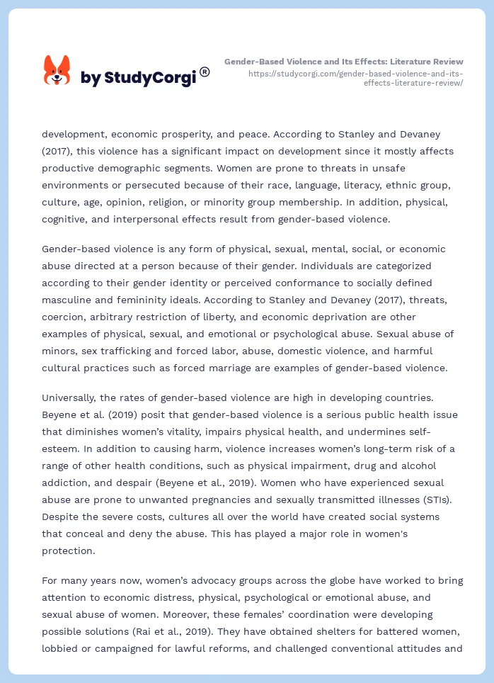 Gender-Based Violence and Its Effects: Literature Review. Page 2