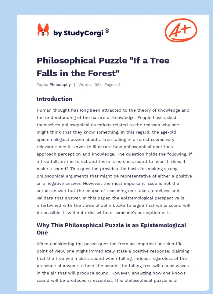 Philosophical Puzzle "If a Tree Falls in the Forest". Page 1