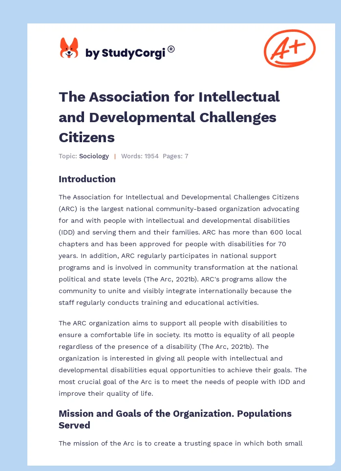 The Association for Intellectual and Developmental Challenges Citizens. Page 1