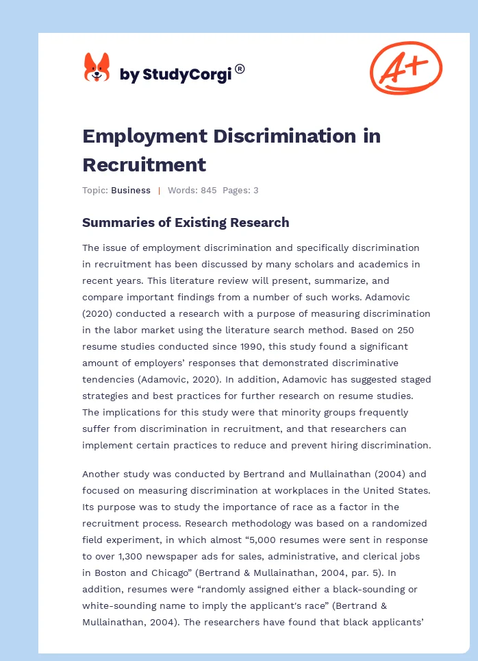 Employment Discrimination in Recruitment. Page 1