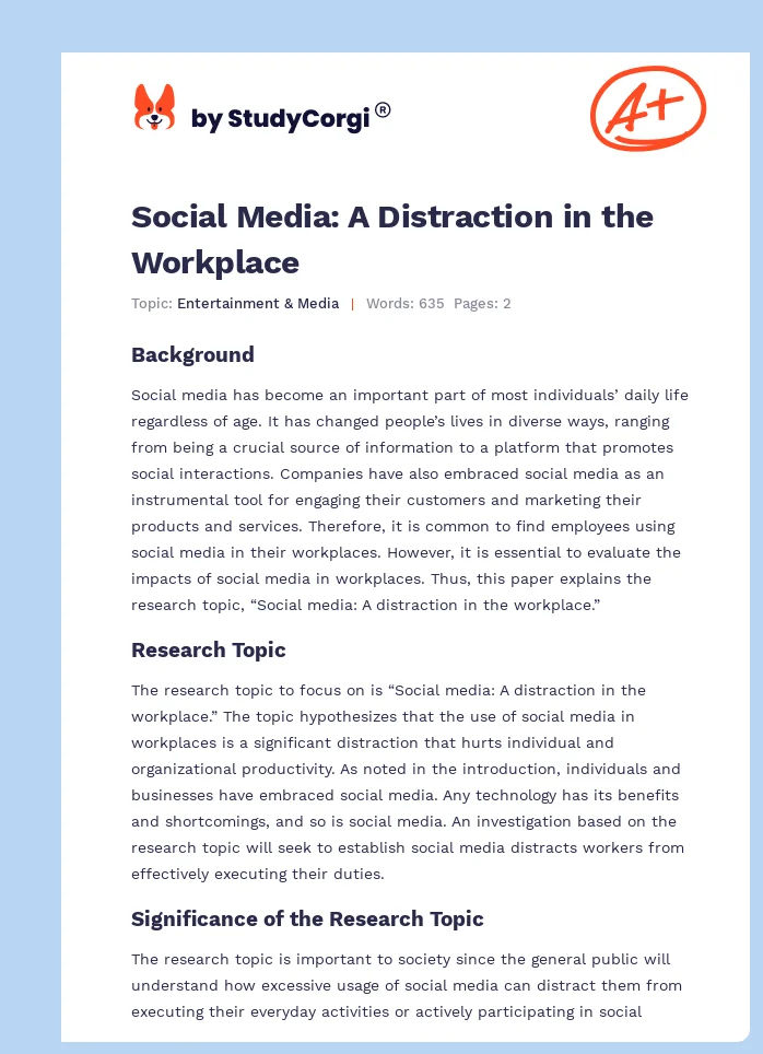 Social Media: A Distraction in the Workplace. Page 1