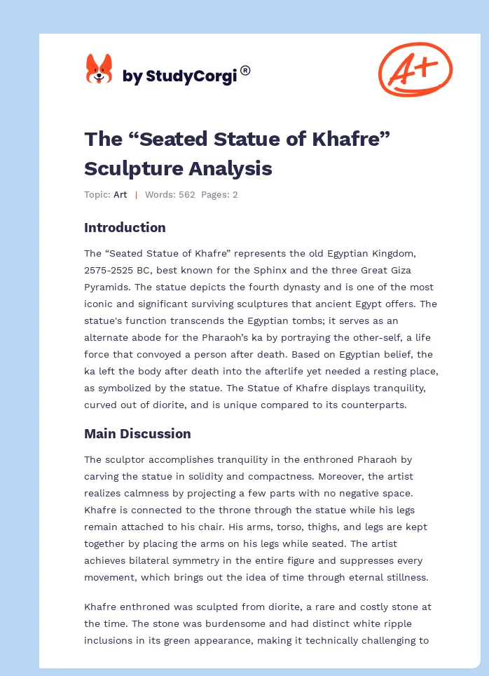The “Seated Statue of Khafre” Sculpture Analysis. Page 1