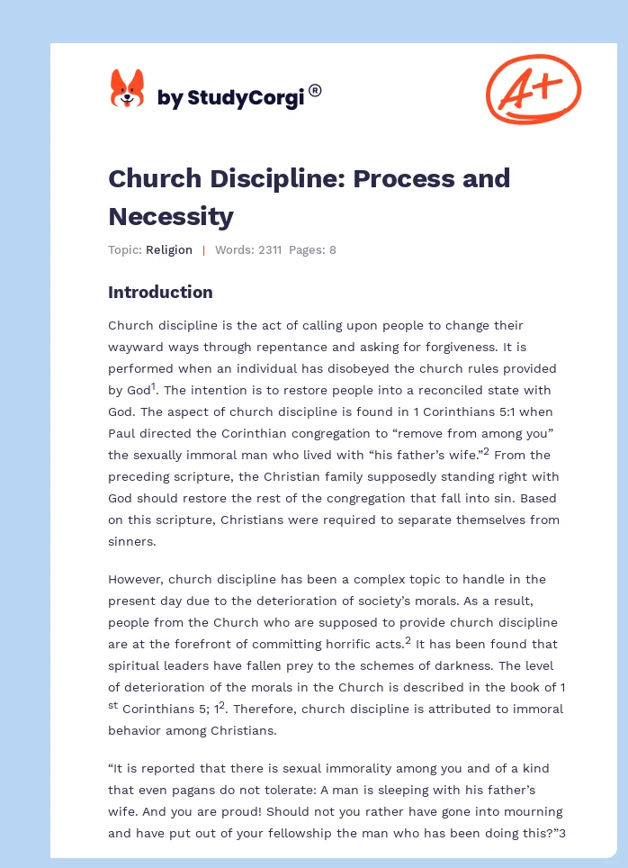 Church Discipline: Process and Necessity. Page 1