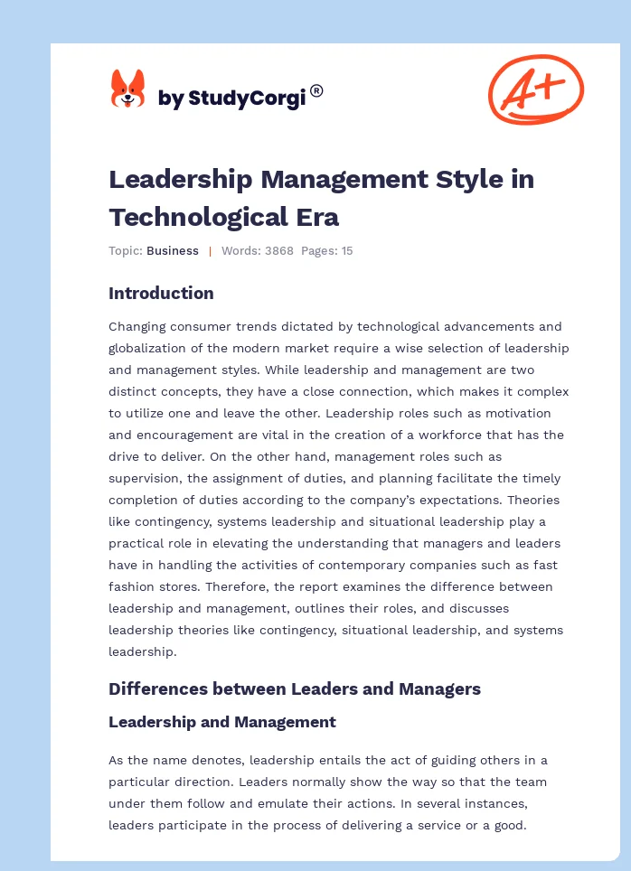 Leadership Management Style in Technological Era. Page 1
