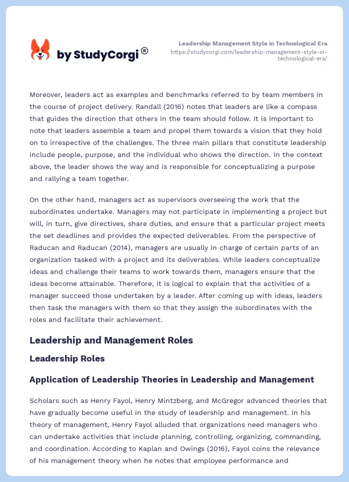 Leadership Management Style in Technological Era. Page 2