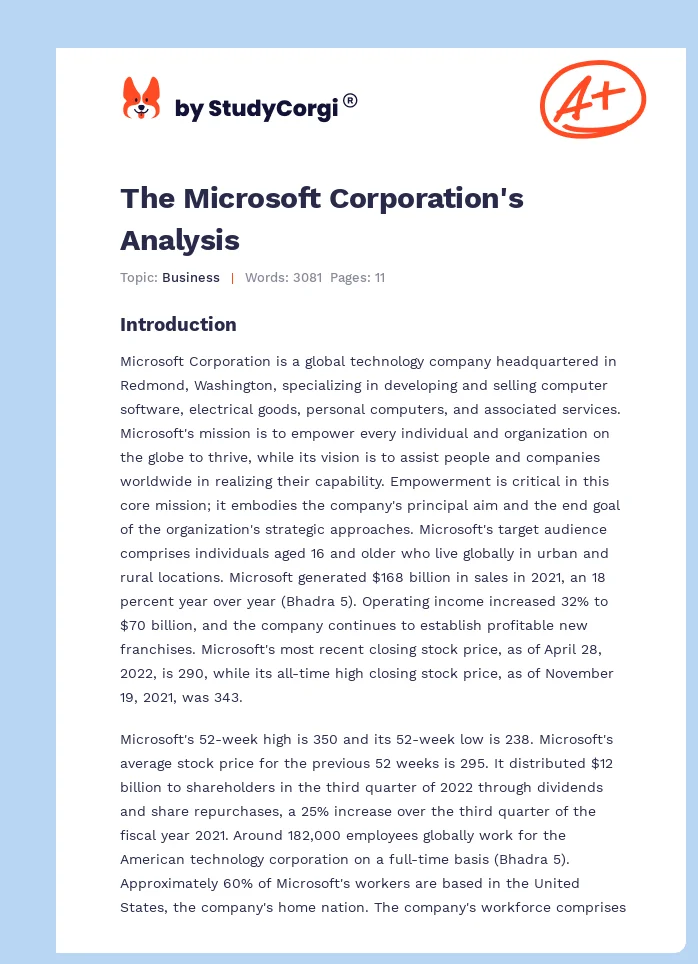 The Microsoft Corporation's Analysis. Page 1