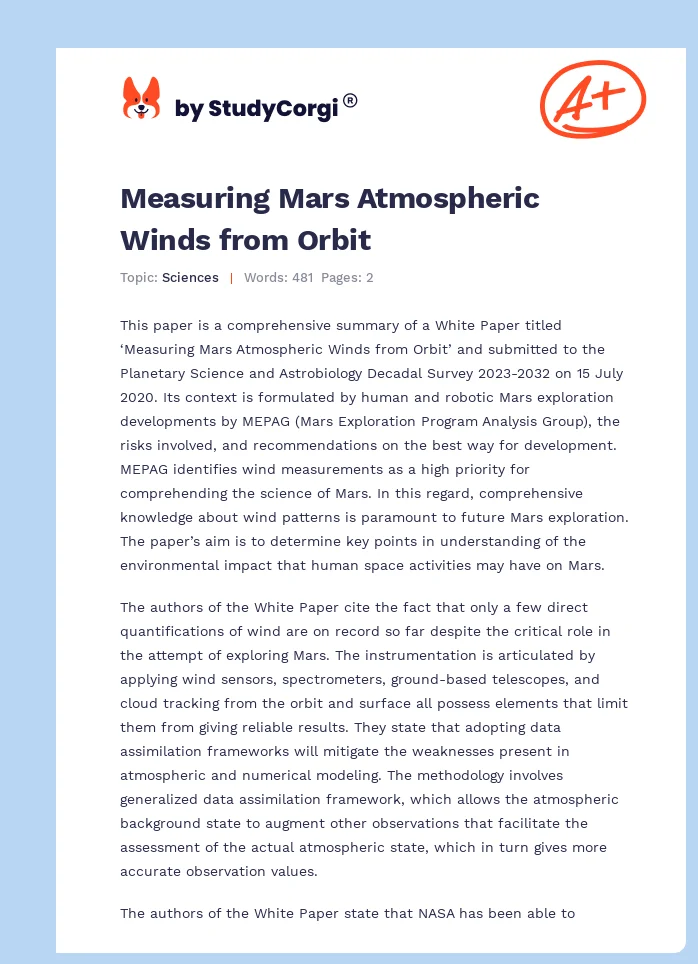 Measuring Mars Atmospheric Winds from Orbit. Page 1
