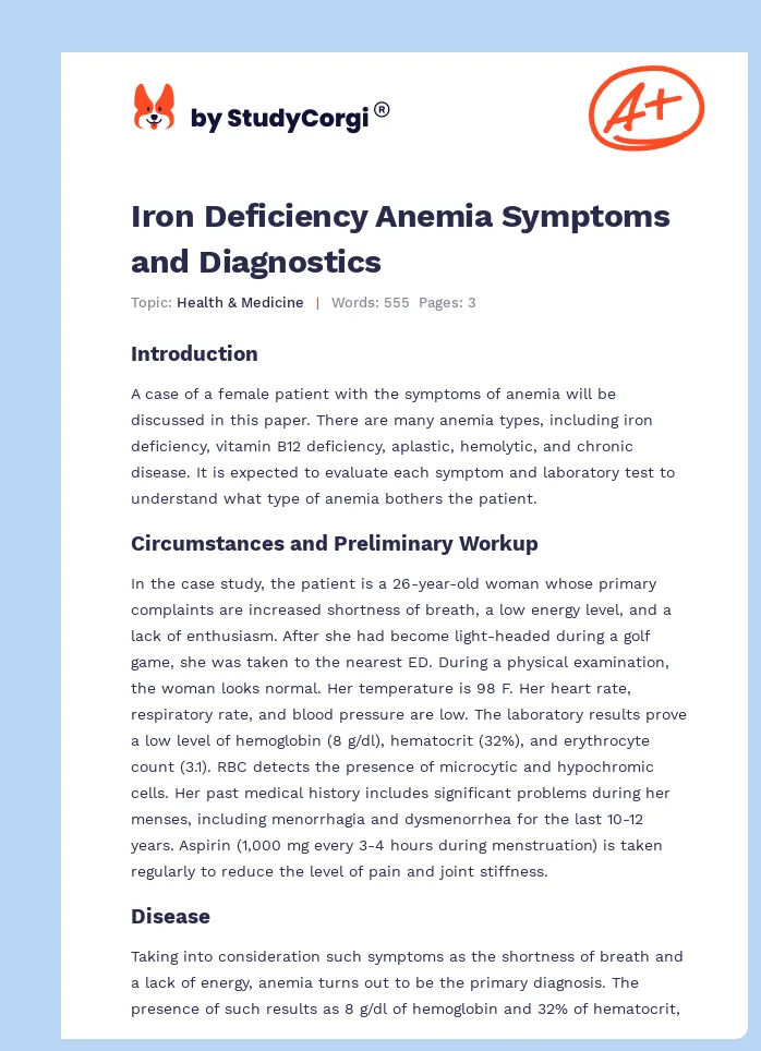 Iron Deficiency Anemia Symptoms and Diagnostics. Page 1