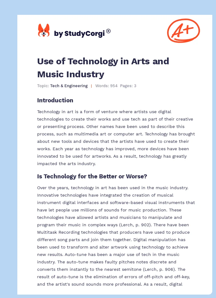 Use of Technology in Arts and Music Industry. Page 1