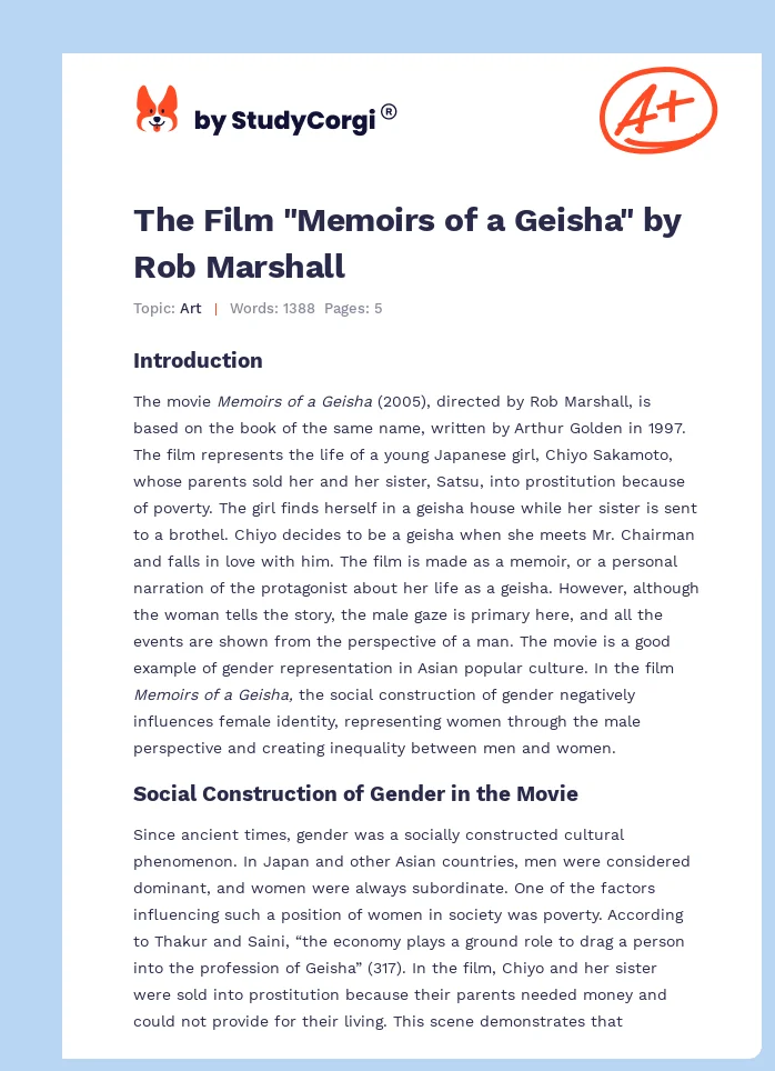 The Film "Memoirs of a Geisha" by Rob Marshall. Page 1