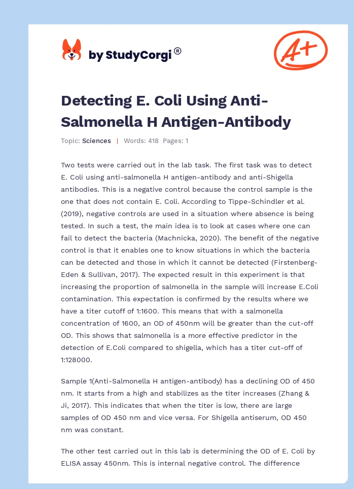 Detecting E. Coli Using Anti-Salmonella H Antigen-Antibody. Page 1