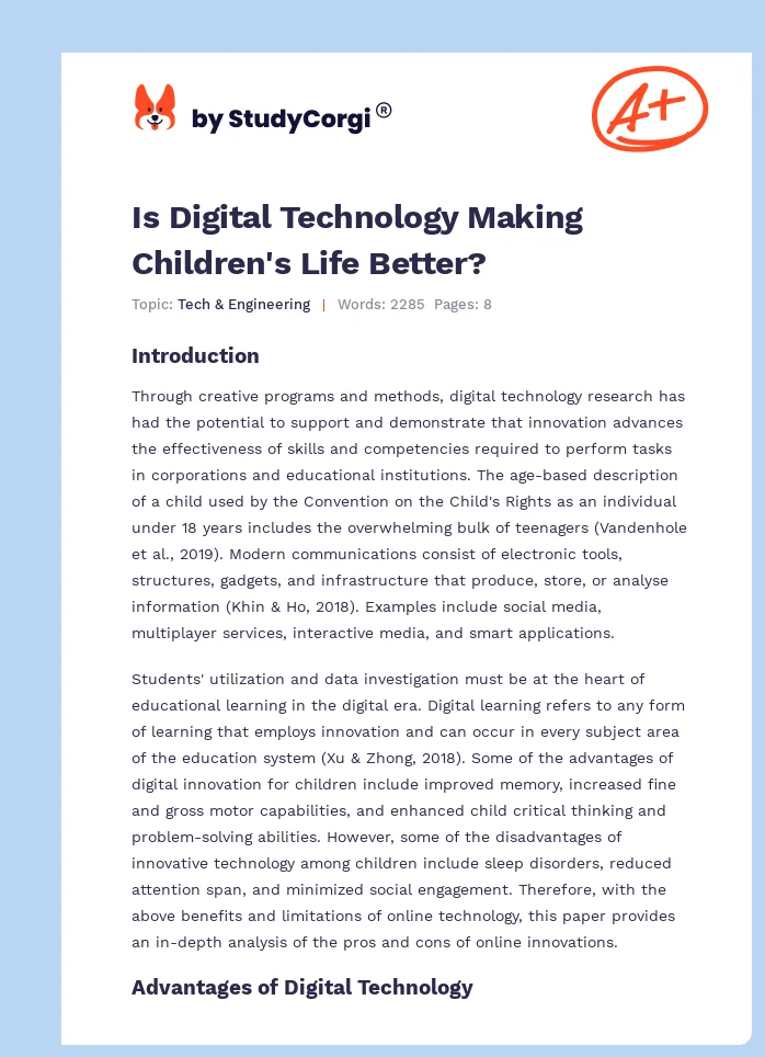 Is Digital Technology Making Children's Life Better?. Page 1