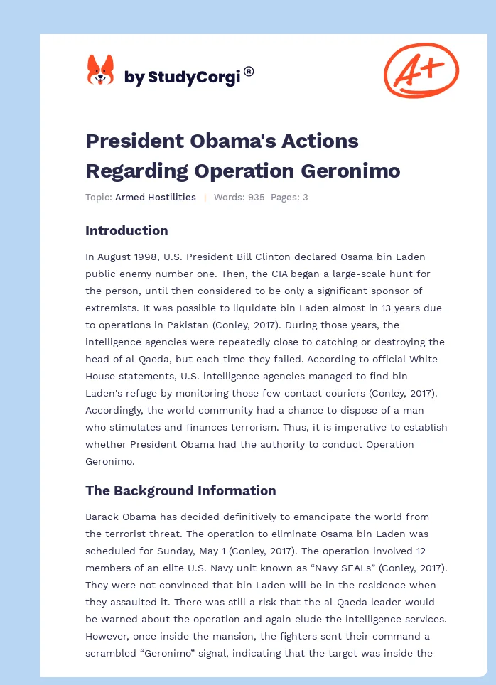 President Obama's Actions Regarding Operation Geronimo. Page 1