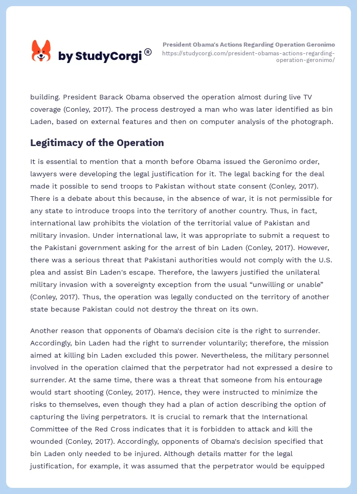 President Obama's Actions Regarding Operation Geronimo. Page 2